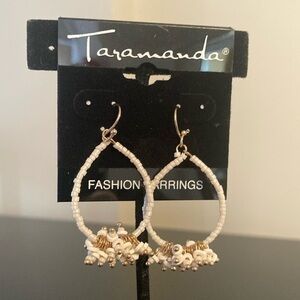 Taramanda Elegant Gold and White Beaded Earrings